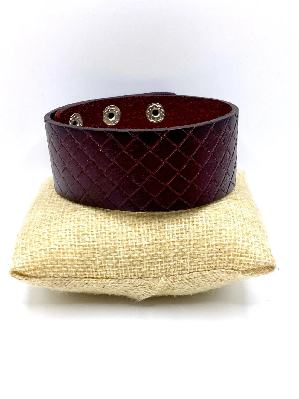 Wide Quilted Cuff Bracelet - Burgundy